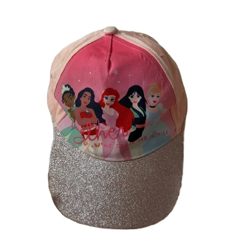 Disney Glitter Princess Cap Hat Kids Mulan Cinderella Moana Tiana Ariel Mermaid